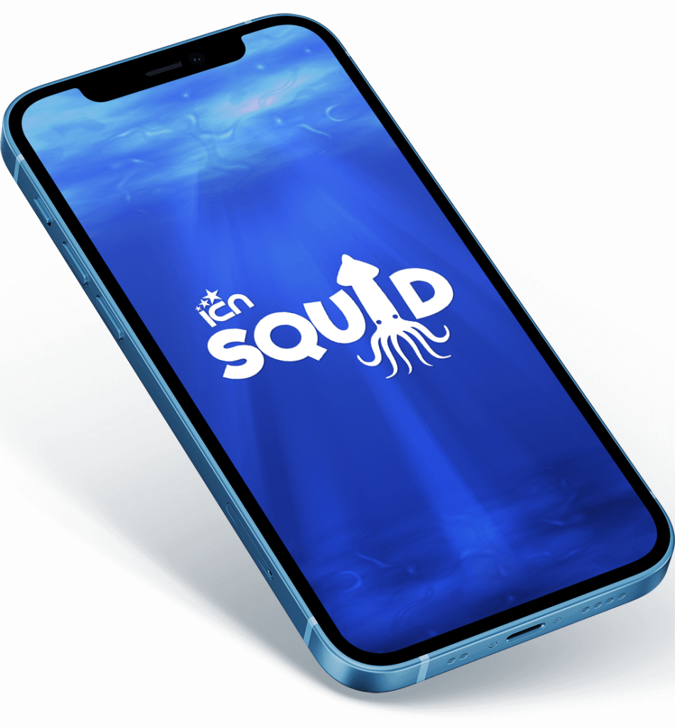 iPhone displaying the ICN SQUID App home screen logo